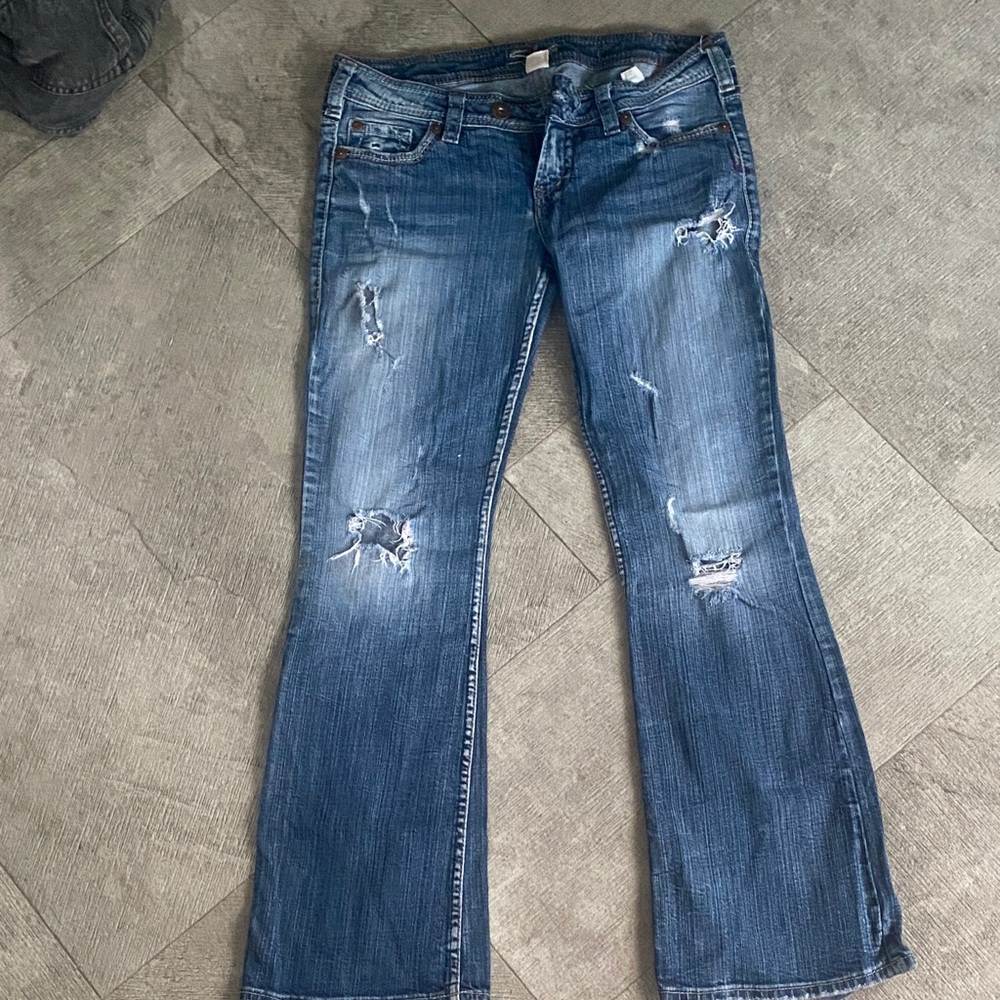 Silver Jeans Flare Distressed Denim